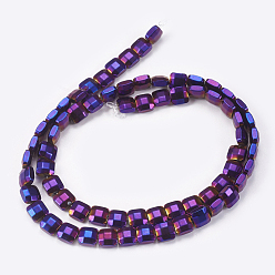 Purple Plated Electroplated Non-magnetic Synthetic Hematite Beads Strands, Faceted, Square, Purple Plated, 6x6x3mm, Hole: 0.5mm, about 68pcs/strand, 15.9 inch(40.5cm)