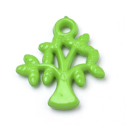 Lime Green Opaque Acrylic Pendants, Branch and Leaves, Lime Green, 28.5x24.5x4mm, Hole: 3mm, about 555pcs/500g