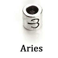 Aries Plata antigua plateada aleación granos europeos, abalorios de grande agujero, columna con doce constelaciones, Aries, 7.5x7.5 mm, agujero: 4 mm, 60 unidades / bolsa