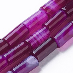 Фиолетовый Природные крашеные шарики агата стренг, колонка, фиолетовые, 15~16x7~8 мм, отверстие : 1.2 мм, около 25 шт / нитка, 15.3 дюйм (39 см)