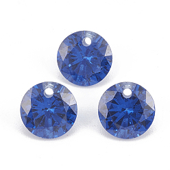 Blue Cubic Zirconia Charms, Faceted, Flat Round, Blue, 8x4.5mm, Hole: 1mm