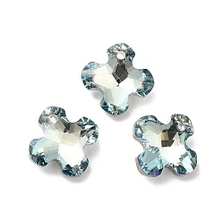 Light Blue Electroplated Glass Pendants, Back Plated, Faceted, Clover Charms, Light Blue, 14x14x6mm, Hole: 1.2mm
