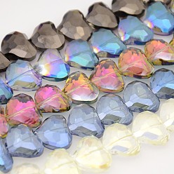 Mixed Color Faceted Heart Electroplate Rainbow Plated Glass Beads Strands, Mixed Color, 16.5x19.5x9mm, Hole: 1mm, about 40pcs/strand, 24.4 inch