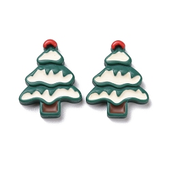 Teal Christmas Theme Opaque Resin Cabochons, DIY Accessories, Tree, Teal, 28.5x22.5x6mm
