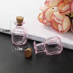 Square Miniature Glass Bottles, with Cork Stoppers, Empty Wishing Bottles, for Dollhouse Accessories, Jewelry Making, Square, 24x14mm
