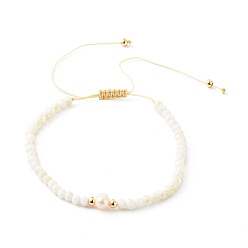 Blanc Bracelets de perles de nylon tressés réglables, perles de verre galvanoplastie rondelles à facettes, tour perle de verre, blanc, diamètre intérieur: 2-1/2 pouce (6.5~11.2 cm)
