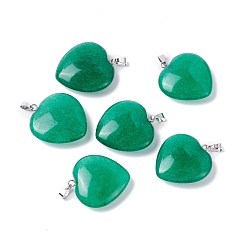 Malaysia Jade Natural Malaysia Jade Pendants, with Platinum Tone Brass Findings, Heart, 27~28x24.5~26x6~8.5mm, Hole: 2.4x5.6mm