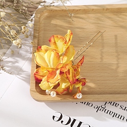 Gold Simulation Flower Hair Forks, Wedding Bridal Hairpin, U Shaped Hair Clip Hair Accessories, Gold, 110x70mm