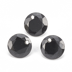 Black Cubic Zirconia Charms, Faceted, Flat Round, Black, 8x4.5mm, Hole: 1mm
