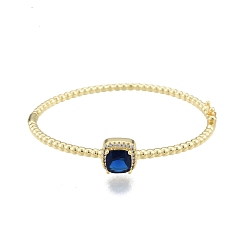 Midnight Blue Cubic Zirconia Square Hinged Bangle, Real 18K Gold Plated Brass Jewelry for Women, Midnight Blue, Inner Diameter: 2x2-3/8 inch (4.95x5.9cm)