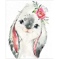 Conejo Kits de pintura de diamantes diy de animales, Incluye bolsa de pedrería de resina., bolígrafo adhesivo de diamante, plato de bandeja y arcilla de cola, conejo, 400x300 mm