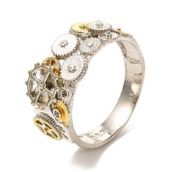 Oro & Acero Inoxidable Color Geometría con anillo de dedo de engranaje para hombres mujeres, banda ancha de aleación creativa, acero color oro y acero, tamaño de EE. UU. 9 (18.9 mm)