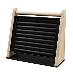 Black PU Leather with Wood Jewelry Display Stands, Multi Layer Jewelry Organizer Holder for Necklaces, Bracelets, Earrings, Rings Storage, Ladder Shape, Black, 29.6x10.9x26.5~26.8cm