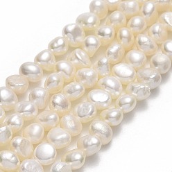 Linen Natural Cultured Freshwater Pearl Beads Strands, Two Sides Polished, Linen, 4.5x4~4.5x3.5~4.5mm, Hole: 0.7mm, about 83pcs/strand, 14.37''(36.5cm)