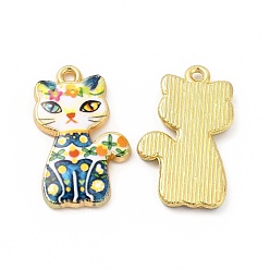 Colorful Rack Plating Alloy Pendants, Printed, Lead Free & Cadmium Free & Nickel Free, Cat Charm, Light Gold, Colorful, 23x14x2mm, Hole: 1.6mm