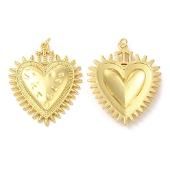 Real 18K Gold Plated Eco-Friendly Brass Pendants, with Jump Ring, [Lead Free & Cadmium Free, Heart Charm, Real 18K Gold Plated, 38.5x31.5x4mm, Hole: 3mm