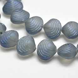 Light Steel Blue Frosted Electroplate Glass Shell Beads Strands, Rainbow Plated, Light Steel Blue, 12x14.5x10mm, Hole: 1mm, about 32pcs/strand, 16 inch