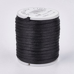 Negro Hilo de nylon, cordón de satén de cola de rata, negro, 2 mm, aproximadamente 4.37 yardas (4 m) / rollo