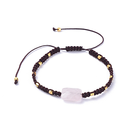 Quartz Rose Bracelets réglables en quartz tressé de rose naturelle, bracelets à nœud carré en fil de nylon, avec des perles en laiton, 6-3/4 pouces ~ 13 pouces (17~33 cm)
