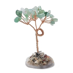 Green Aventurine Natural Gemstone Chips and Natural Green Aventurine Pedestal Display Decorations, with Rose Gold Plated Brass Wires, Lucky Tree, 60~131mm