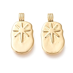 Real 20K Gold Plated Brass Pendants, Long-Lasting Plated, Oval with Star, Real 18K Gold Plated, 23.5x12x2mm, Hole: 3x1.5mm