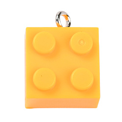 Gold Resin Pendants, with Platinum Iron Loop, Toy Bricks, Gold, 21x15.5x11mm, Hole: 2.6mm