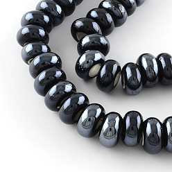 Black Rondelle Pearlized Handmade Porcelain Beads, Large Hole Beads, Black, 14~16x8~9mm, Hole: 6~6.5mm
