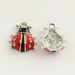 Red Platinum Plated Alloy Enamel Ladybug Charms, Red, 12x10x3.5mm, Hole: 1.5mm