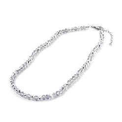 Silver Glass Beaded Necklaces, with 304 Stainless Steel Lobster Claw Clasps, Silver, 15.74 inch(40cm)