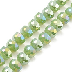 Yellow Green AB Color Plate Glass Beads Strands, Imitation Jade, Faceted Half Round, Yellow Green, 7~7.5x5mm, Hole: 1mm, about 80pcs/strand, 20.87''~21.26''(53~54cm)