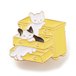 Furniture & Appliances Cartoon Style Cat Enamel Pins, Light Gold Alloy Badge for Women, Drawer, 30x32x1.5mm