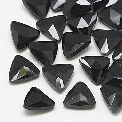 Jet Pointed Back Glass Rhinestone Cabochons, Faceted, Triangle, Jet, 9.5x10x4mm