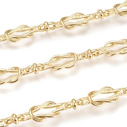 Real 18K Gold Plated Handmade Alloy & Brass Byzantine Chains, with Spool, Long-Lasting Plated, Unwelded, Knot Link, Real 18K Gold Plated, Link: 10.5x6x6mm and 24.5x10x3mm, about 32.8 Feet(10m)/roll