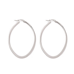 Stainless Steel Color 304 Stainless Steel Hoop Earring, Hypoallergenic Earrings, Oval, Stainless Steel Color, 63x40x2mm, Pin: 1x0.6mm