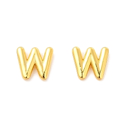 Letter W Brass Hollow Out Initial Letter Stud Earrings for Women, Real 18K Gold Plated, Lead Free & Cadmium Free, Letter.W, 7x8x1.5mm, Pin: 0.8mm