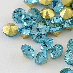 Aigue-marine Strass en verre pointé , dos plaqué, diamant, aigue-marine, 2.3~2.4 mm, sur 144 pcs / brut
