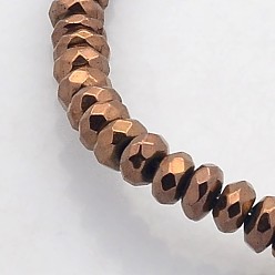 Copper Plated Electroplate Non-magnetic Synthetic Hematite Beads Strands, Faceted Rondelle, Copper Plated, 4x2mm, Hole: 1mm, about 188pcs/strand, 15.7 inch
