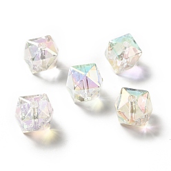 Clear Two Tone UV Plating Rainbow Iridescent Acrylic Beads, Polygon, Clear, 15.5x16x16mm, Hole: 2.7~2.8mm