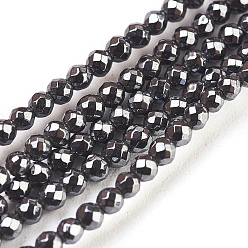 Noir Non-magnétiques perles d'hématite synthétique brins, facette, ronde, noir, 2mm, Trou: 0.8mm, Environ 210 pcs/chapelet, 16 pouce