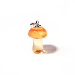 Orange Lampwork Pendants, Mushroom Charms, Platinum, Orange, 25x15mm