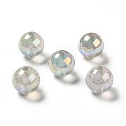 Plata Perlas de acrílico iridiscentes arcoíris transparentes chapadas en uv, perlas de brillo, rondo, plata, 15.5~16x15.5 mm, agujero: 2.6~2.7 mm