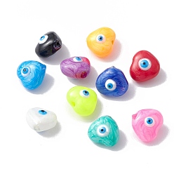 Color mezclado Perlas de vidrio, con esmalte, corazón con patrón de mal de ojo, color mezclado, 10.5x11x7 mm, agujero: 1 mm