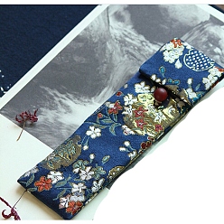 Marina Azul Bolsas de regalo de joyería de tela de estilo chino rectangular para pendientes, Esposas, embalaje de collares, patrón de flores, azul marino, 15.5x5.5 cm