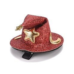 FireBrick Halloween Imitation Leather Hair Accessories, with Iron Alligator Hair Clips Findings, Hat with Star, FireBrick, 72x37mm