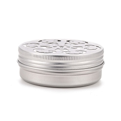 Серебро Алюминиевые неглубокие круглые банки, с полыми крышками с цветочным узором, пустые жестяные контейнеры для хранения, серебряные, 6.8x2.5 см