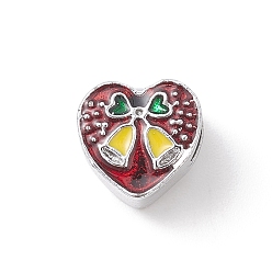 Corazón Cuentas europeas de esmalte de aleación de tema navideño, cuenta con hueco grande, Platino, corazón, 9x10x7.5 mm, agujero: 4.5 mm