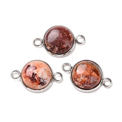 Leopard Skin Jasper Natural Leopard Skin Jasper Connector Charms, Half Round Links, with Stainless Steel Color Tone 304 Stainless Steel Findings, 14x22x5.5mm, Hole: 2mm