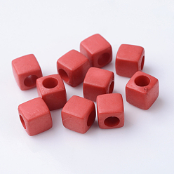 Brique Rouge Perles européennes en acrylique de couleur unie, cube de grosses perles de trous, firebrick, 7x7x7mm, trou: 4 mm, environ 1900 pcs / 500 g