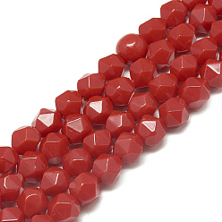 Other Jade Synthetic Red Jade Beads Strands, Faceted, Dyed, Round, 7.5~8x7~8x7~8mm, Hole: 1mm, about 47pcs/14.6 inch
