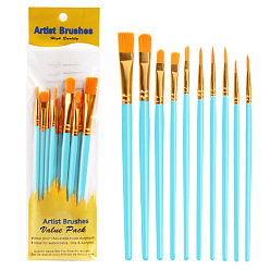 Pale Turquoise Paint Plastic Brushes Set, with Aluminium Tube, for DIY Oil Watercolor Painting Craft, Pale Turquoise, 16.9~18.5cm, 10pcs/set